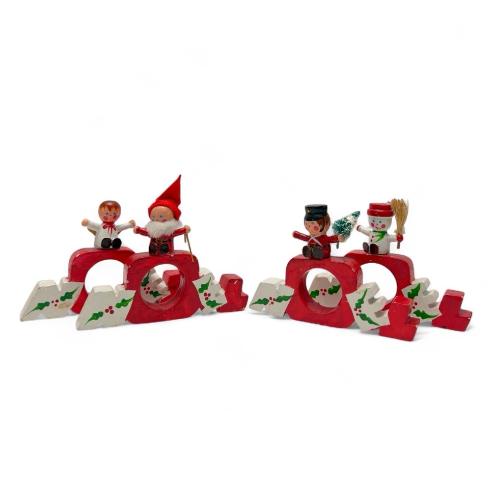 Vintage Vera Neumann Christmas Wooden Figures Noel Napkin Rings Set of 4